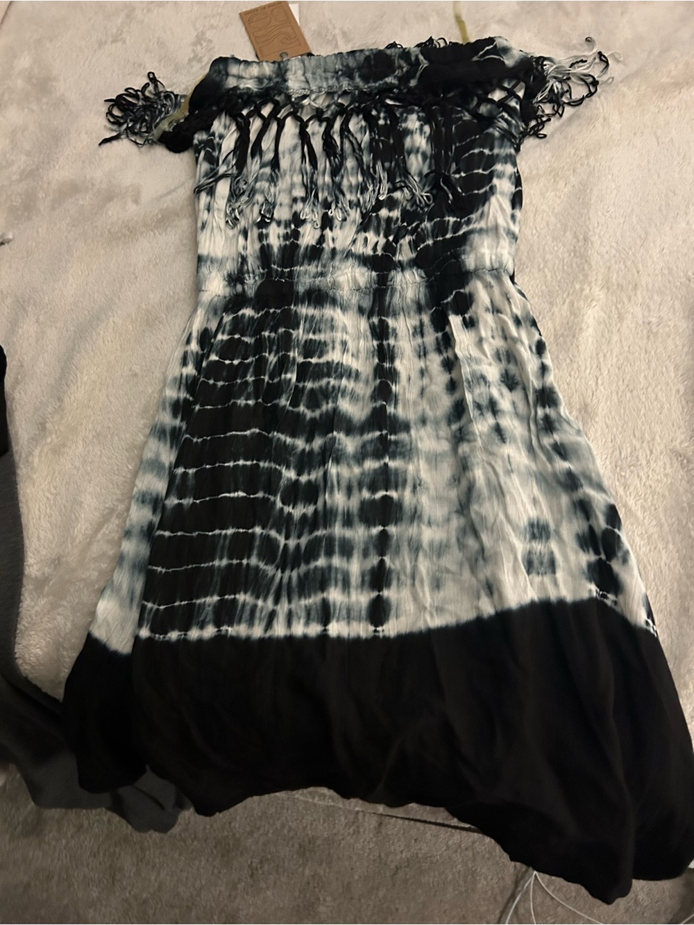 Beach By Exist Blue and White Tie-Dye Fringe Dress